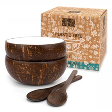 Load image into Gallery viewer, White Lacquer Coconut Bowls &amp; Spoons Set