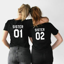 Load image into Gallery viewer, FIXSYS Women Summer T-shirt Best Friends T Shirt SISTER 01 SISTER 02 Print Tee Shirt Short Sleeve Tops Tee Casual Sister Tshirt