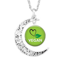 Load image into Gallery viewer, Vegan diet jewelry vegetarian diet pendant go organic necklace Herbivore go vegan Moon necklaces paleo diet Chain charms silver