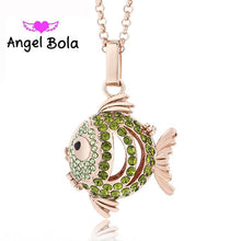 Load image into Gallery viewer, Crystal Essential Pendant Oil Necklace 20.5mm Cute Fish Design Angel Bola DIY Women Harmony Caller Chain Necklace Jewelry NL059