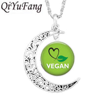 Load image into Gallery viewer, Vegan diet jewelry vegetarian diet pendant go organic necklace Herbivore go vegan Moon necklaces paleo diet Chain charms silver