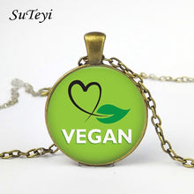 Load image into Gallery viewer, SUTEYI Vegan diet Glass Cabochon Necklace vegetarian diet go organic Jewelry Black Multilayers Charms Necklace for Womens Mens