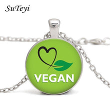 Load image into Gallery viewer, SUTEYI Vegan diet Glass Cabochon Necklace vegetarian diet go organic Jewelry Black Multilayers Charms Necklace for Womens Mens