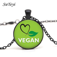 Load image into Gallery viewer, SUTEYI Vegan diet Glass Cabochon Necklace vegetarian diet go organic Jewelry Black Multilayers Charms Necklace for Womens Mens