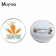 Load image into Gallery viewer, 2018 New Vegan Logo Brooches Egetarian Diet Go Organic Jewelry Round Brooch Pin Black Multilayers Pins Glass Cabochon Art Pin
