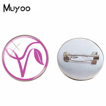 Load image into Gallery viewer, 2018 New Vegan Logo Brooches Egetarian Diet Go Organic Jewelry Round Brooch Pin Black Multilayers Pins Glass Cabochon Art Pin