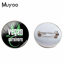 Load image into Gallery viewer, 2018 New Vegan Logo Brooches Egetarian Diet Go Organic Jewelry Round Brooch Pin Black Multilayers Pins Glass Cabochon Art Pin