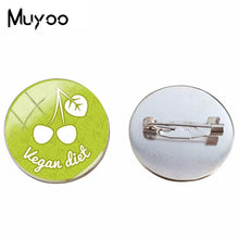Load image into Gallery viewer, 2018 New Vegan Logo Brooches Egetarian Diet Go Organic Jewelry Round Brooch Pin Black Multilayers Pins Glass Cabochon Art Pin