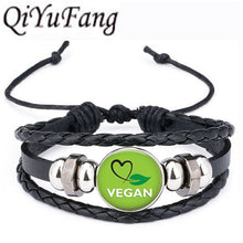 Load image into Gallery viewer, QiYuFang Vegan diet Leather Bracelet vegetarian diet go organic Jewelry Black Multilayers Charms bangle for Womens Mens 1pcs/lot