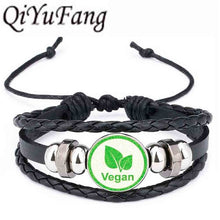 Load image into Gallery viewer, QiYuFang Vegan diet Leather Bracelet vegetarian diet go organic Jewelry Black Multilayers Charms bangle for Womens Mens 1pcs/lot