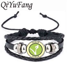 Load image into Gallery viewer, QiYuFang Vegan diet Leather Bracelet vegetarian diet go organic Jewelry Black Multilayers Charms bangle for Womens Mens 1pcs/lot