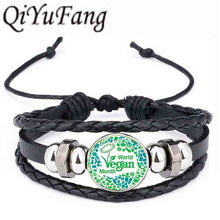 Load image into Gallery viewer, QiYuFang Vegan diet Leather Bracelet vegetarian diet go organic Jewelry Black Multilayers Charms bangle for Womens Mens 1pcs/lot