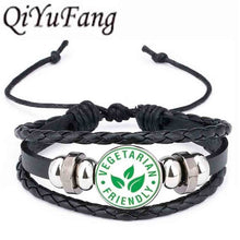Load image into Gallery viewer, QiYuFang Vegan diet Leather Bracelet vegetarian diet go organic Jewelry Black Multilayers Charms bangle for Womens Mens 1pcs/lot