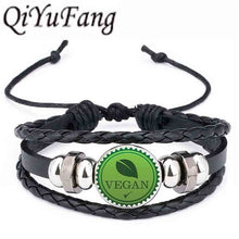 Load image into Gallery viewer, QiYuFang Vegan diet Leather Bracelet vegetarian diet go organic Jewelry Black Multilayers Charms bangle for Womens Mens 1pcs/lot