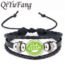 Load image into Gallery viewer, QiYuFang Vegan diet Leather Bracelet vegetarian diet go organic Jewelry Black Multilayers Charms bangle for Womens Mens 1pcs/lot