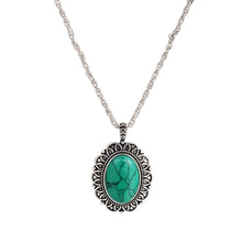 Load image into Gallery viewer, Turquoise Finmind Vintage Turquoise Necklace Oval Shape Pendant Necklace Jewellery Accessory Women Gift for Christmas Birthday Festival (Blue) (M)