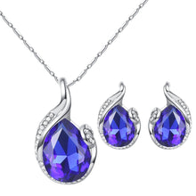 Load image into Gallery viewer, Finmind Stylish Women Necklace Earrings Set Drop Diamond Crystal Jewellery Gift Sets for Wedding Christmas Birthday (Dark Blue ) Earrings (M)