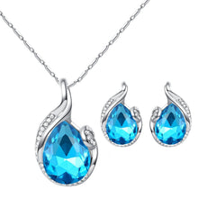 Load image into Gallery viewer, Finmind Stylish Women Necklace Earrings Set Drop Diamond Crystal Jewellery Gift Sets for Wedding Christmas Birthday (Dark Blue ) Earrings (M)