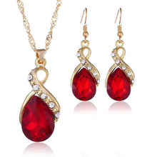 Load image into Gallery viewer, Finmind Graceful Necklace Earring Sets Drop Crystal Diamond Jewellery Sets Women Girls Gift for Wedding Christmas Birthday (Red) Jewellery (45cm)