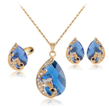 Load image into Gallery viewer, Necklace Finmind Stylish Necklace Earring Open Ring Set with Artificial Diamond Crystal Jewellery Ladies Gift Sets for Wedding Christmas Birthday (Blue) (M)