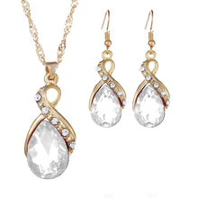 Load image into Gallery viewer, Finmind Graceful Necklace Earring Sets Drop Crystal Diamond Jewellery Sets Women Girls Gift for Wedding Christmas Birthday (White) Necklace (45cm)