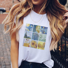 Load image into Gallery viewer, Summer Women Clothes Van Gogh Art Oil Painting T Shirt VOGUE Letter Harajuku Print Friends Tv Streetwear Shirt Tops Tee Female